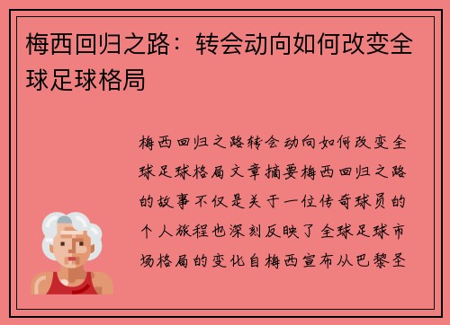 梅西回归之路:转会动向如何改变全球足球格局 梅西回归之路:转会动向如何改变全球足球格局